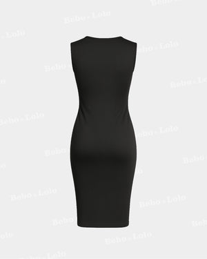 Stretchable Dual Tone Bodycon Midi Dress