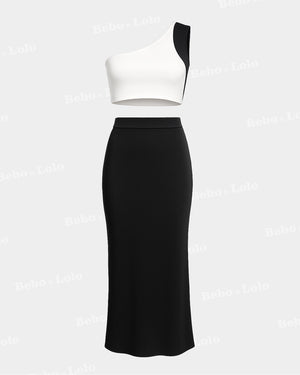 One Shoulder Co-Ord Set with Midi Skirt