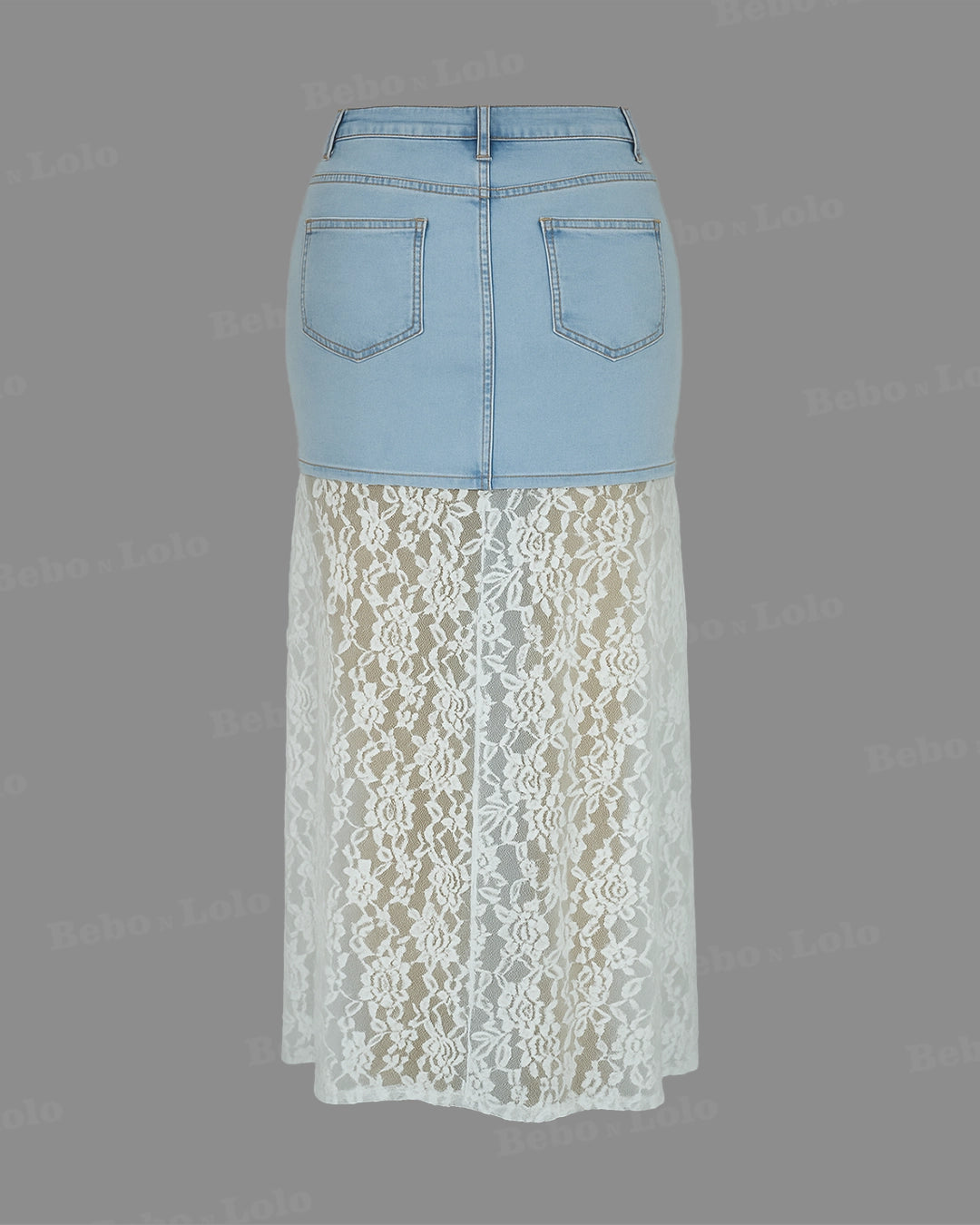 Lace Patchwork Denim Skirt - bebonlolo