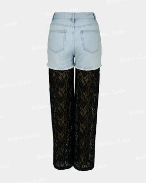 Denim & Luxe Lace Fusion Flared Pants