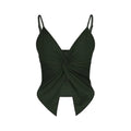 Green swimsuit top with a knot detail on a white background
