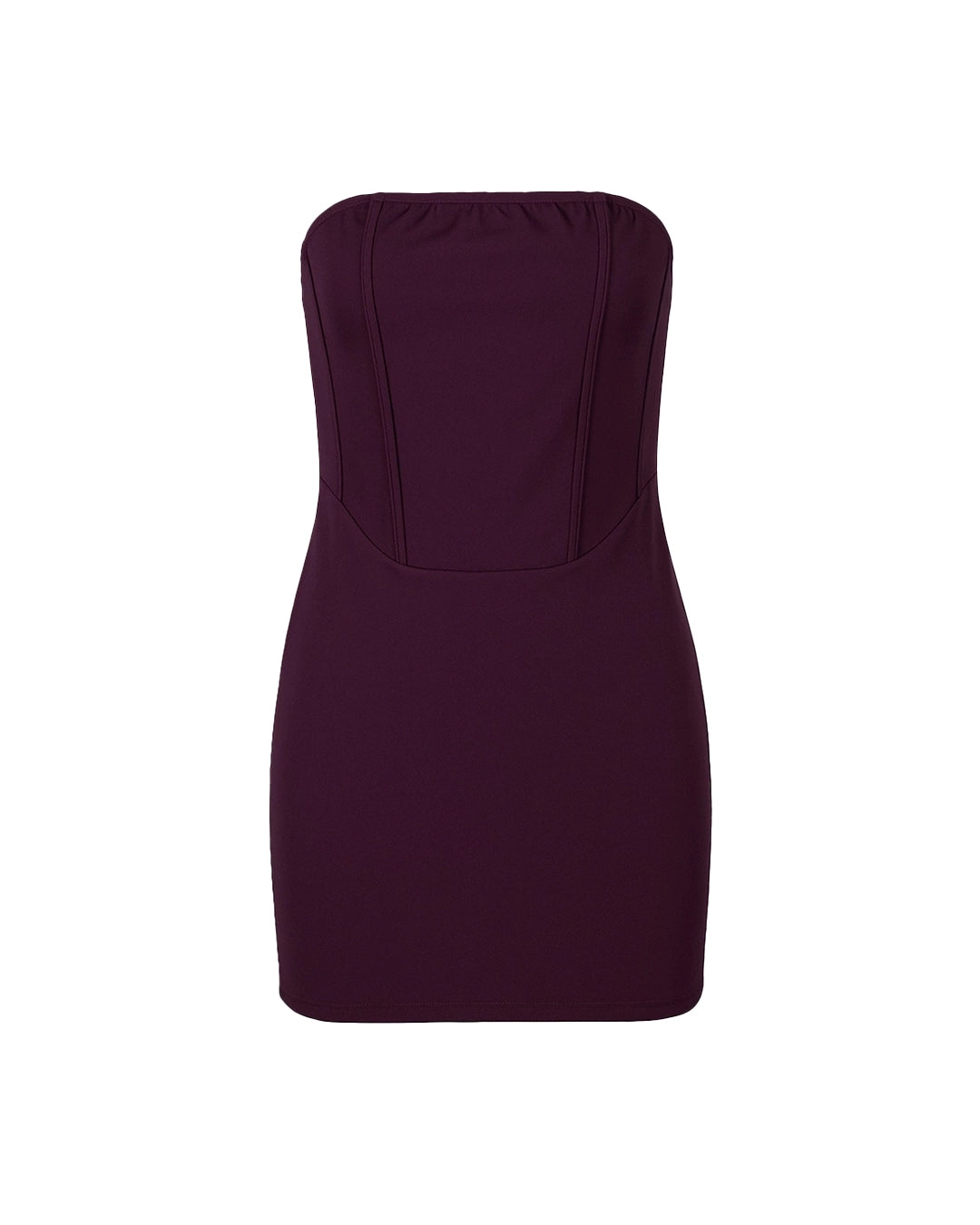 Purple strapless dress on a white background
