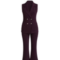 Dark purple suit with vest and pants on a white background