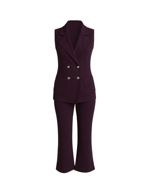 Dark purple suit with vest and pants on a white background
