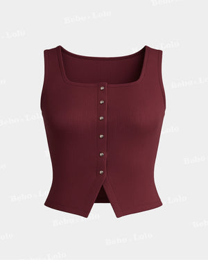 Square Neck Button Tank Top