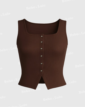 Square Neck Button Tank Top