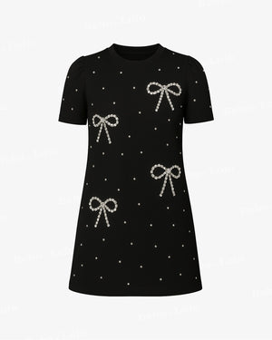 Mini Dress with Stud & Bow - bebonlolo