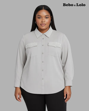 Heavy Studded Pearl Shirt - bebonlolo