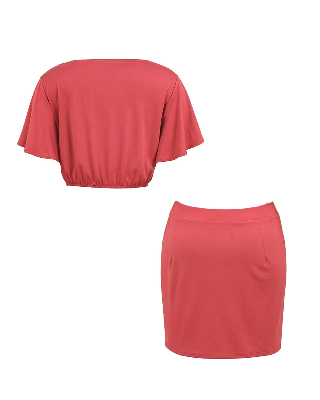 Red top and skirt set on a white background