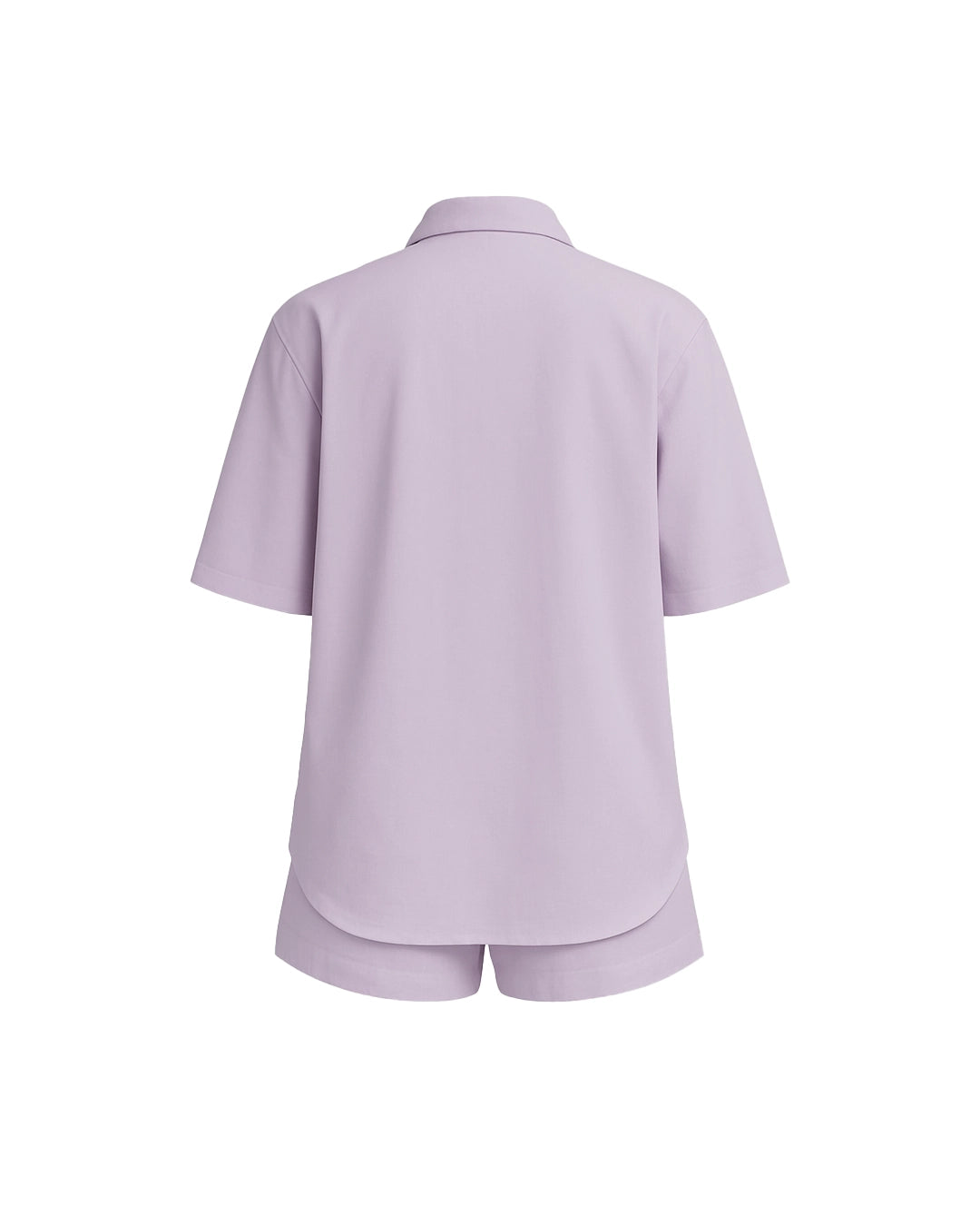 Lavender shirt and shorts set on a white background