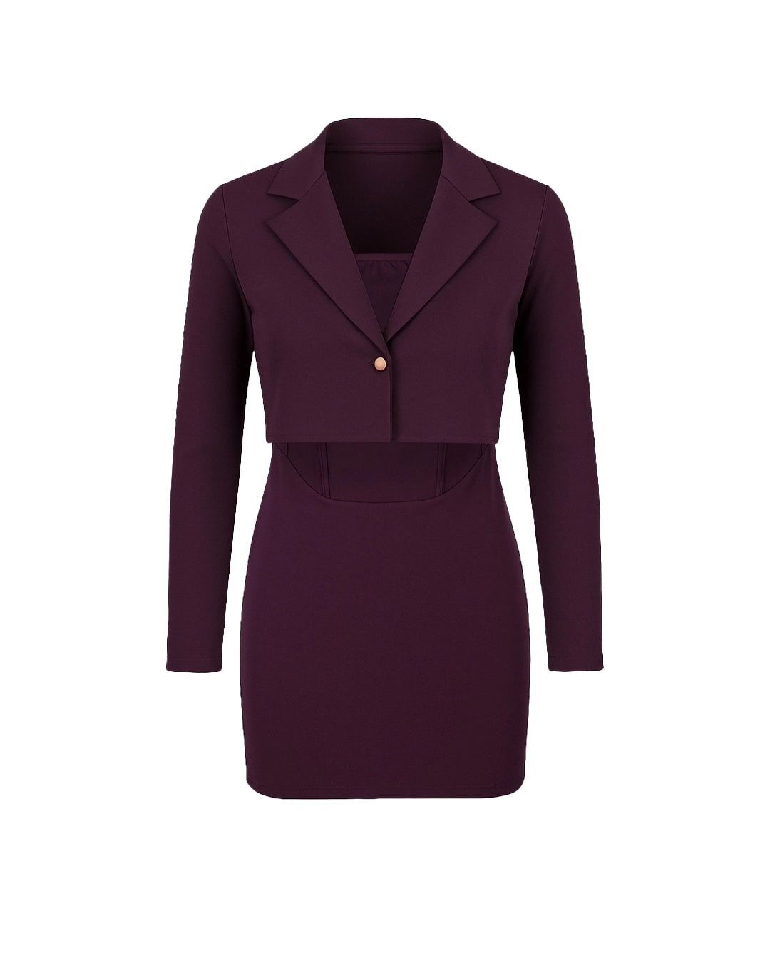 Purple two-piece suit with jacket and skirt on a white background