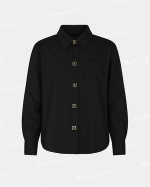 Lettered Button Plus Size Shirt