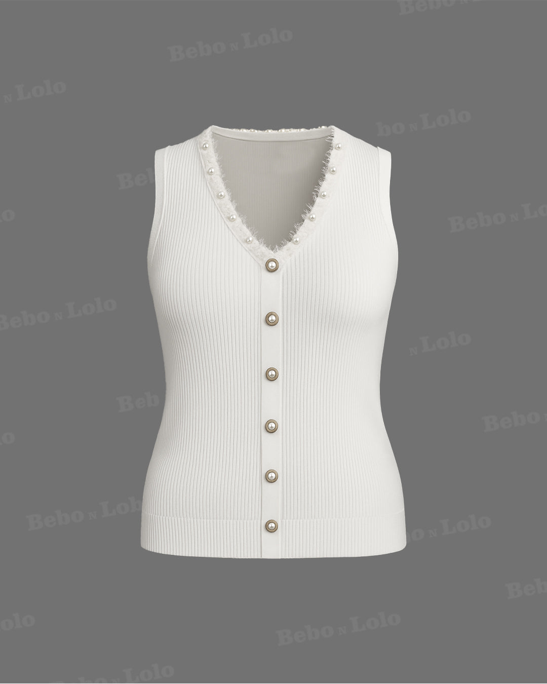 Pearl Trim Luxe Ribbed Knit waistcoat