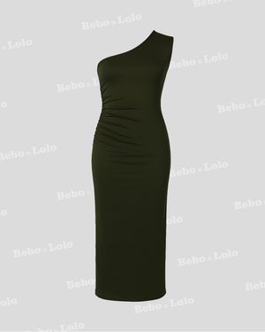 One Shoulder Bodycon Ruched Dress 