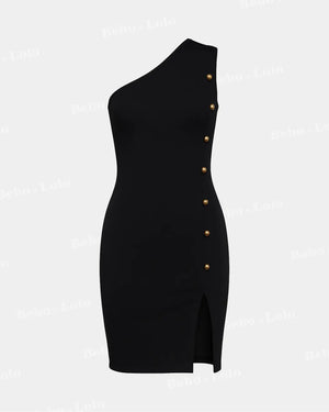 One Shoulder Asymmetric Mini Dress
