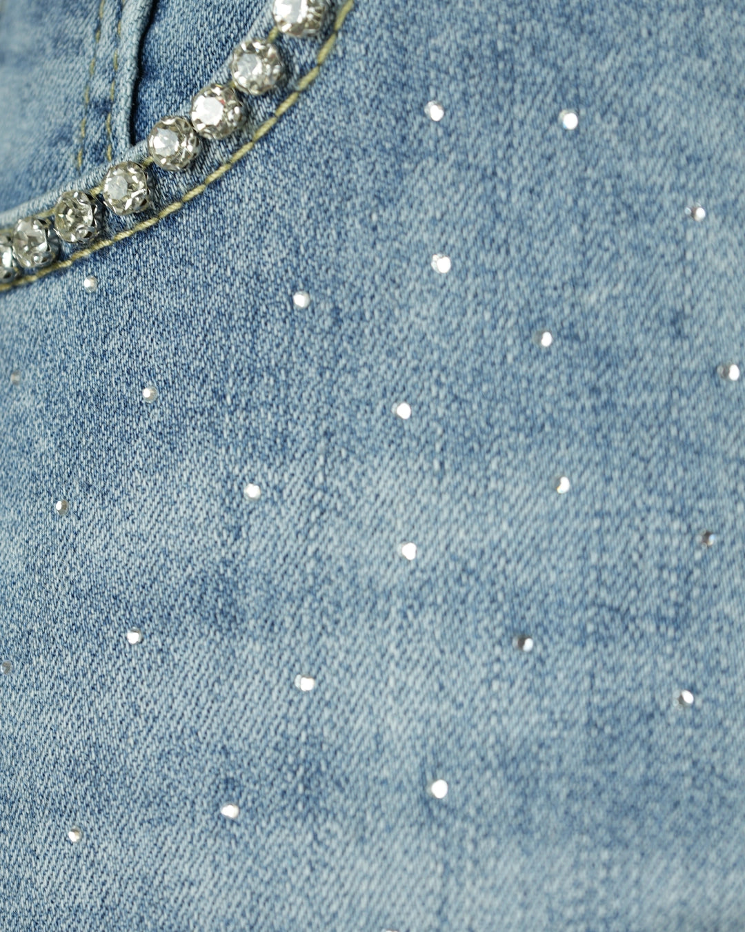 Crystal Heart Cutout Embellished Denim
