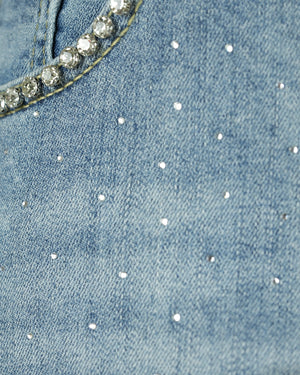 Crystal Heart Cutout Embellished Denim