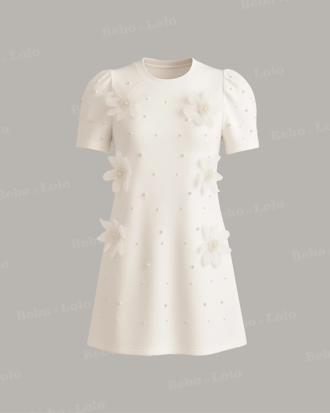 Mini Dress with Pearl & Flower - bebonlolo