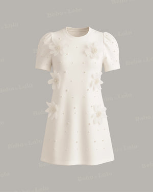 Mini Dress with Pearl & Flower - bebonlolo