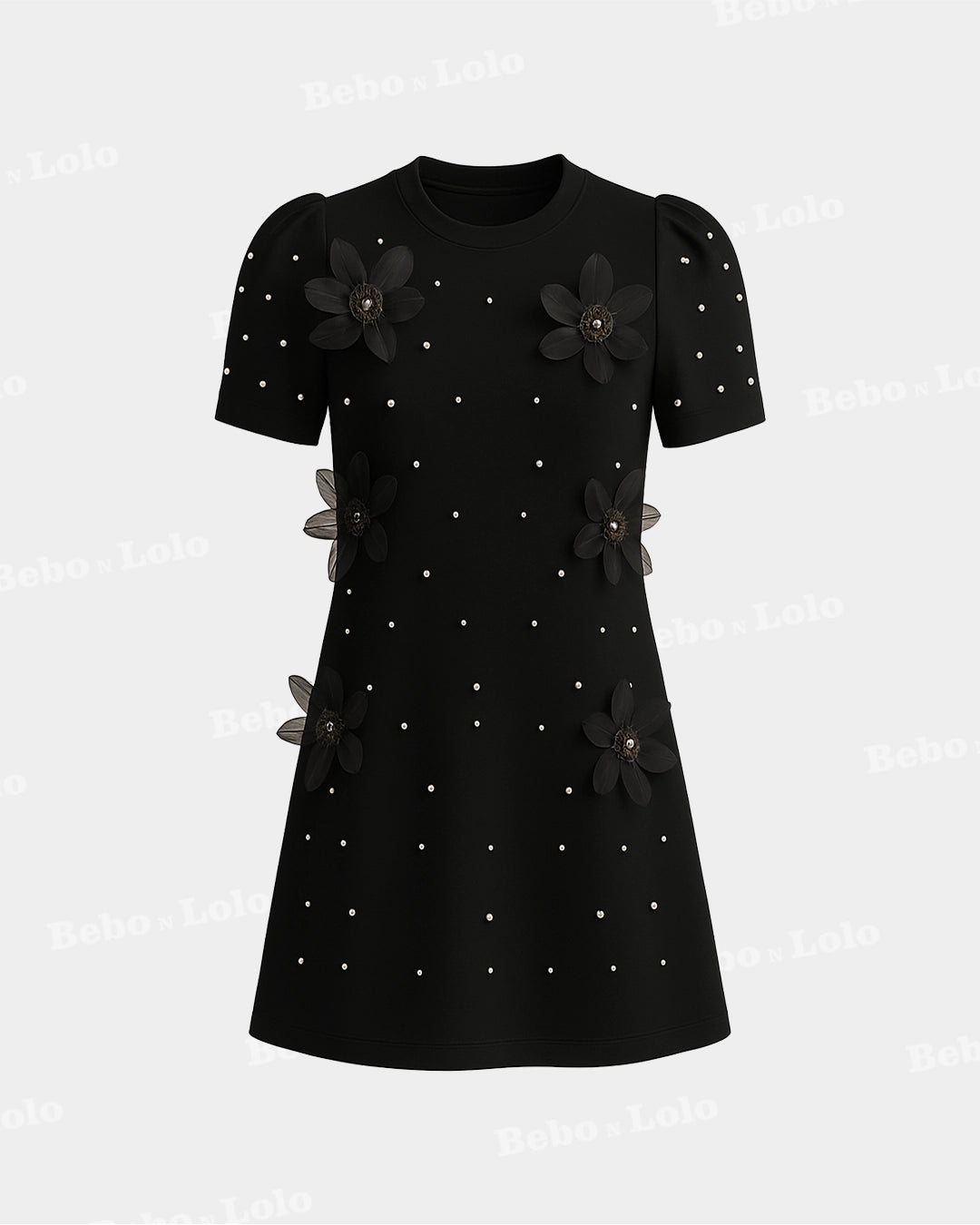 Mini Dress with Pearl & Flower - bebonlolo