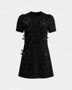 Mini Dress with Pearl & Flower - bebonlolo