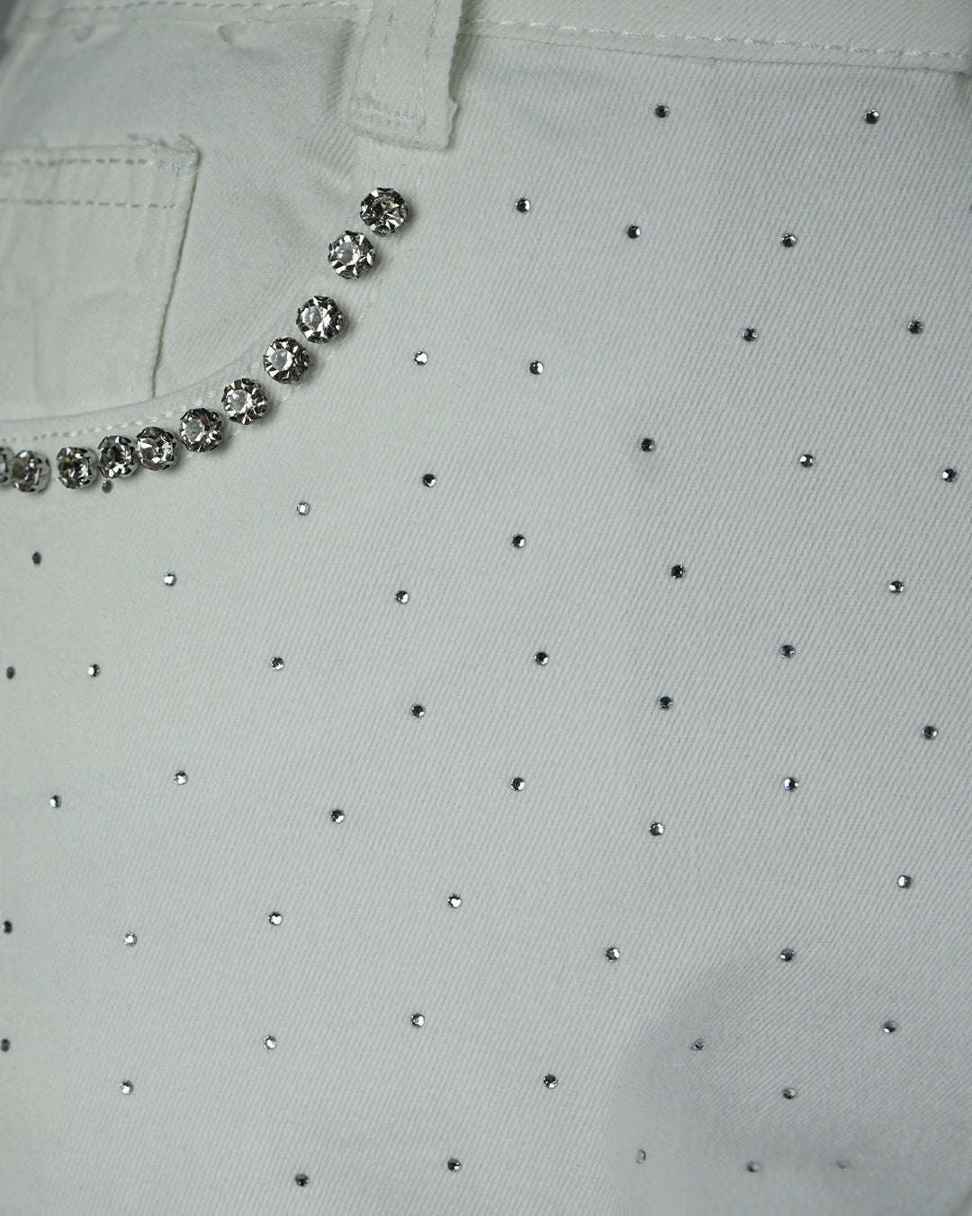 Crystal Heart Cutout Embellished Denim