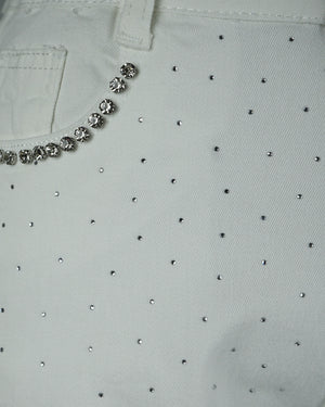 Crystal Heart Cutout Embellished Denim