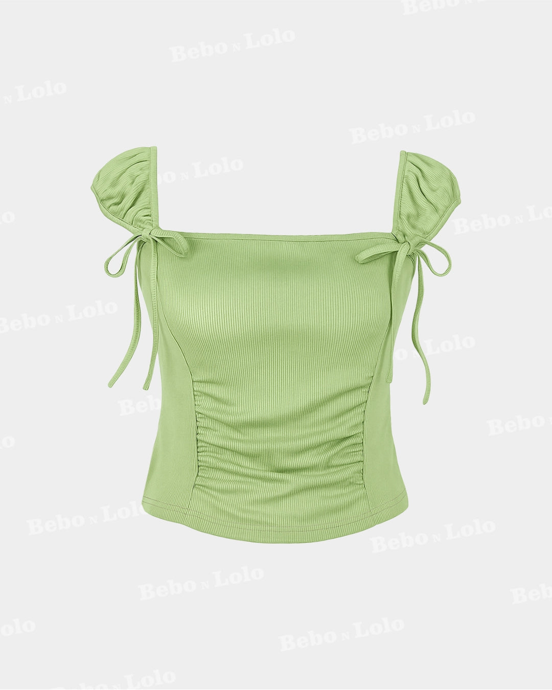 Ruched Lettuce Trim Bowknot Crop Top