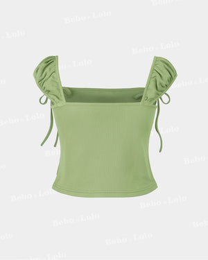 Ruched Lettuce Trim Bowknot Crop Top