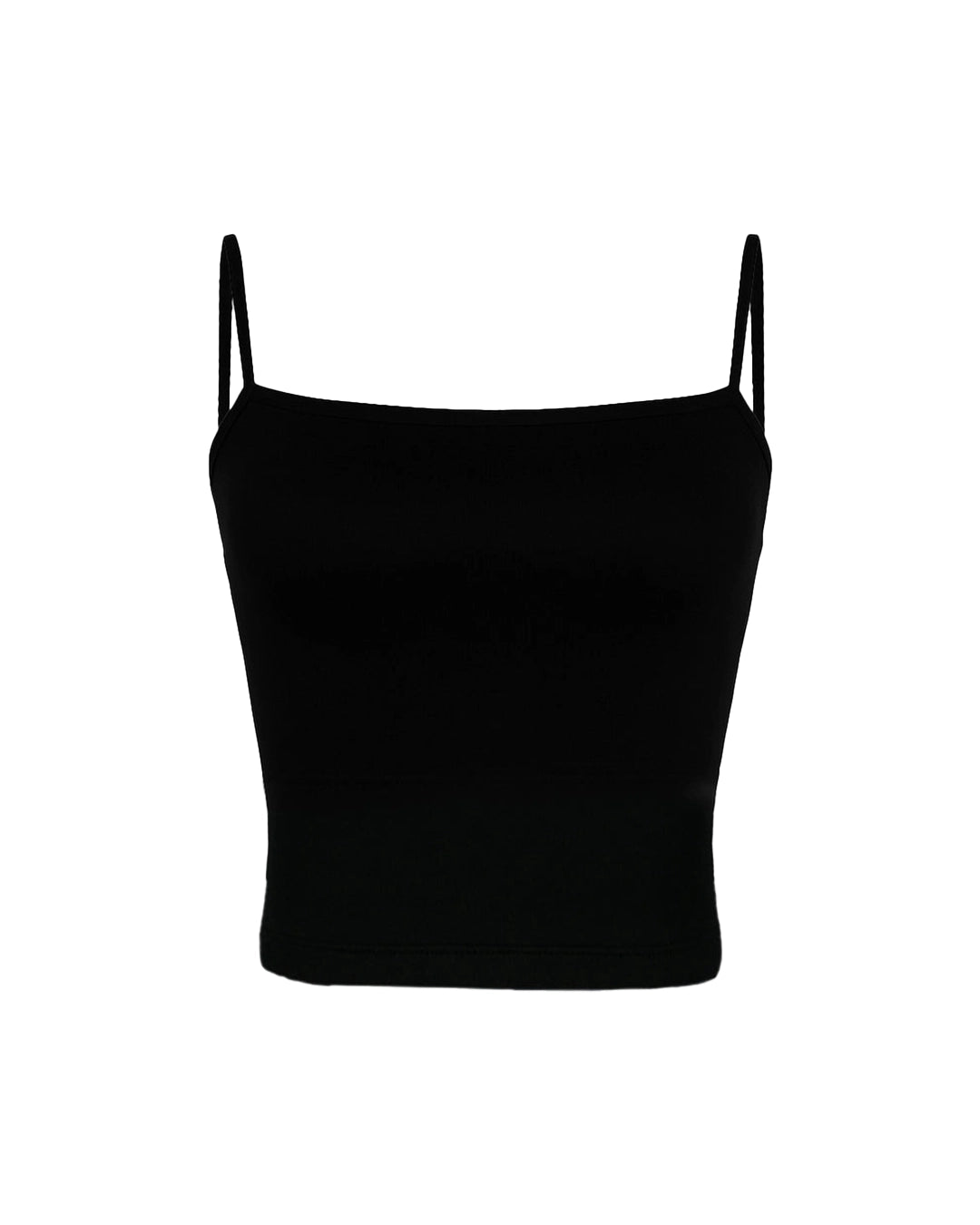Black crop top with thin straps on a white background