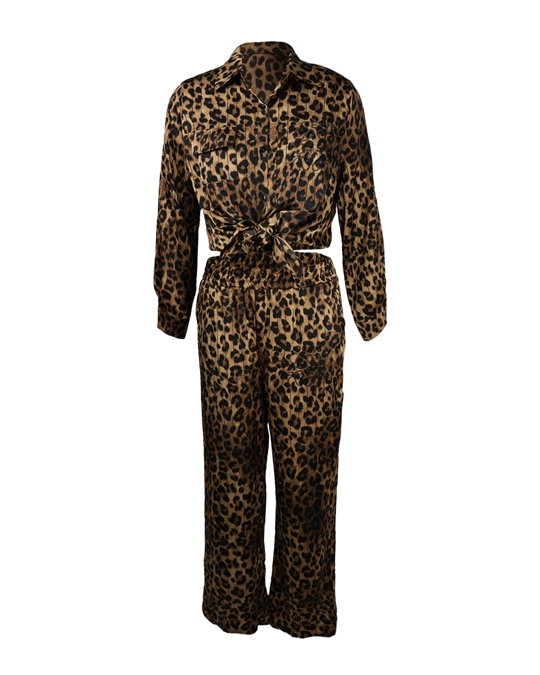 Leopard print jumpsuit on a white background