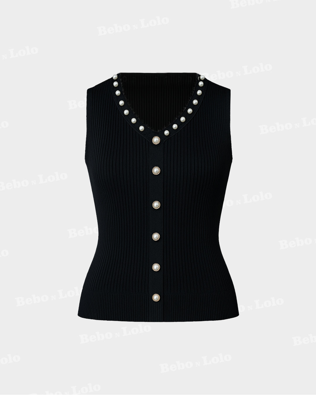 Pearl Trim Luxe Ribbed Knit waistcoat
