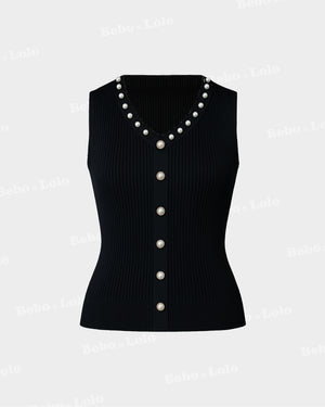 Pearl Trim Luxe Ribbed Knit waistcoat
