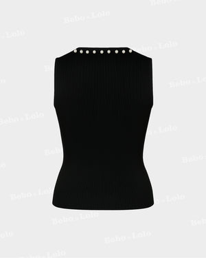 Pearl Trim Luxe Ribbed Knit waistcoat
