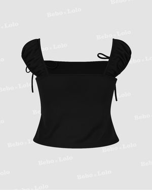 Ruched Lettuce Trim Bowknot Crop Top