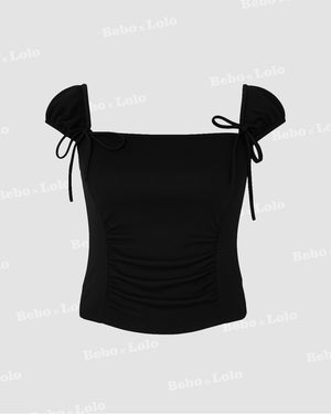 Ruched Lettuce Trim Bowknot Crop Top