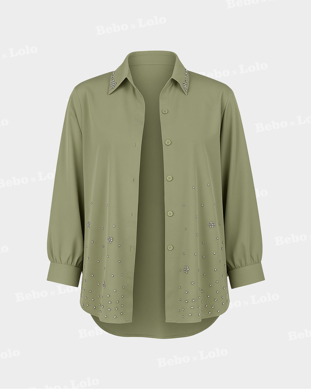 Pearl Embellished Plus Size Shirt - bebonlolo
