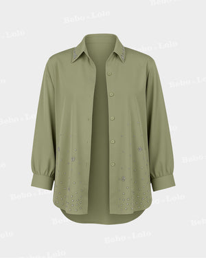 Pearl Embellished Plus Size Shirt - bebonlolo