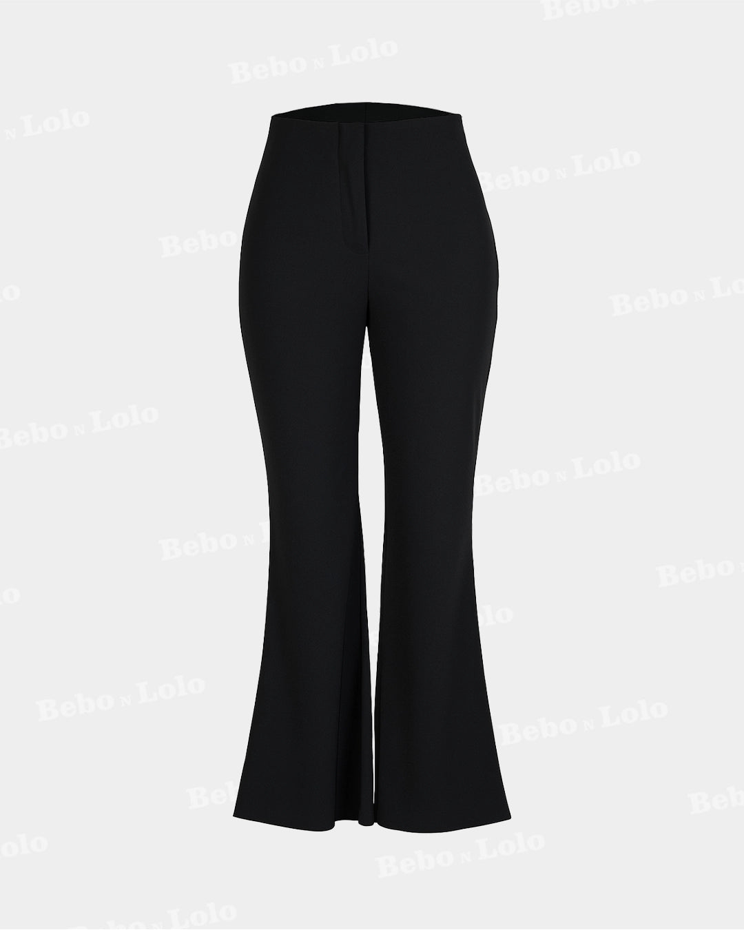 Black flared pants on a light gray background