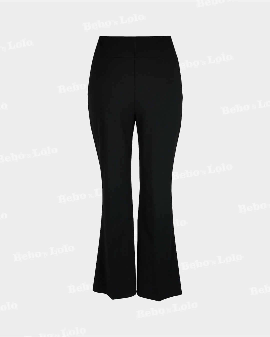 Black flared pants on a light gray background