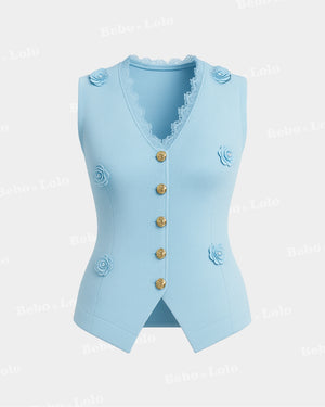 Luxe Waistcoat with Flower & Gold Button