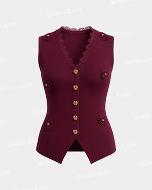 Luxe Waistcoat with Flower & Gold Button