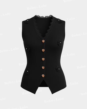Luxe Waistcoat with Flower & Gold Button
