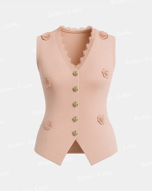 Luxe Waistcoat with Flower & Gold Button