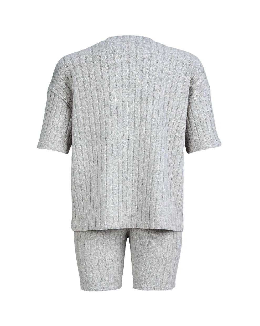 Light gray ribbed t-shirt and shorts set on a white background