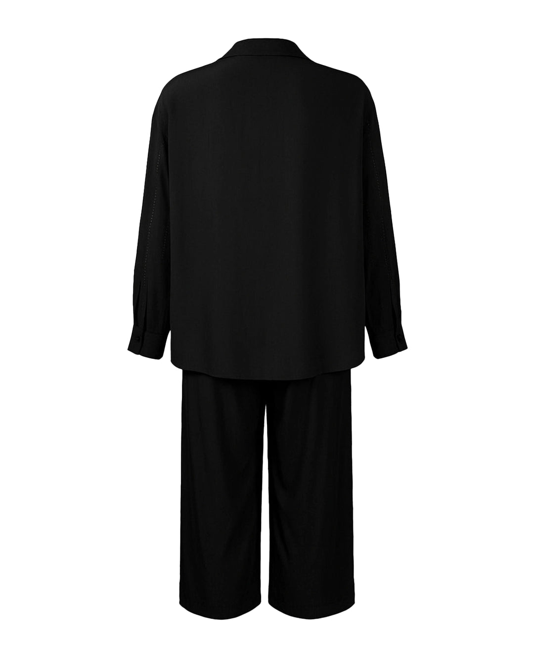 Black suit jacket and pants on a white background
