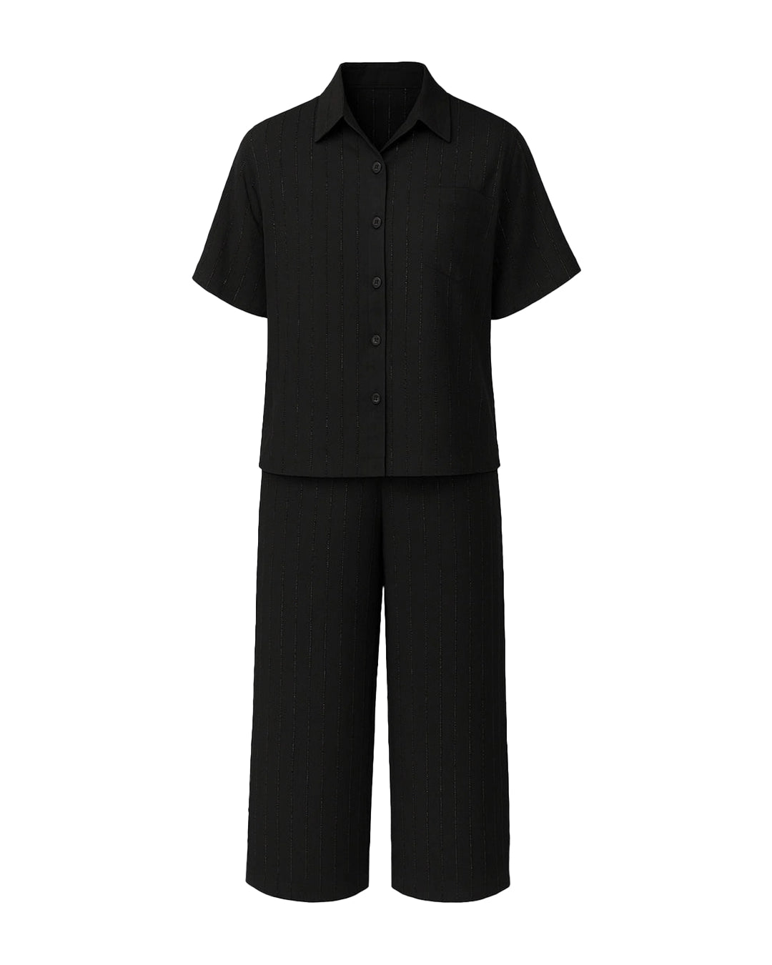 Black shirt and black pants set on a white background