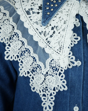 Ruffle Shoulder Denim Shirt - bebonlolo
