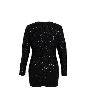 Black sequin dress on a white background