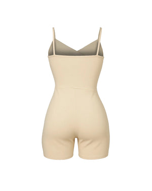 Beige shapewear romper on a white background